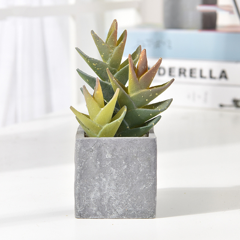Cactus suculenta falsa, plantas de aire falsas con macetas grises para escritorio (5).